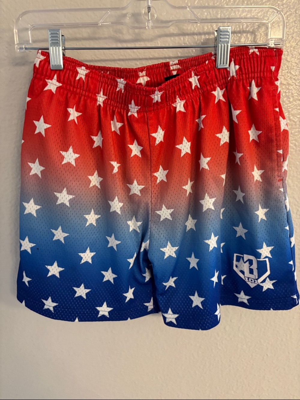 Baseball 101 Red to Blue Star Gradient Athletic Shorts
